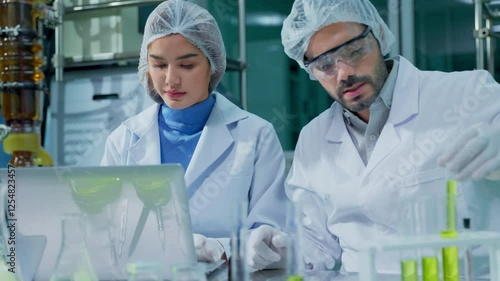 Science, cannabis and scientist with plant in laboratory for research, biology and study medicine. Healthcare, agriculture and men with weed or marijuana leaf for medical treatment, drugs or analysis