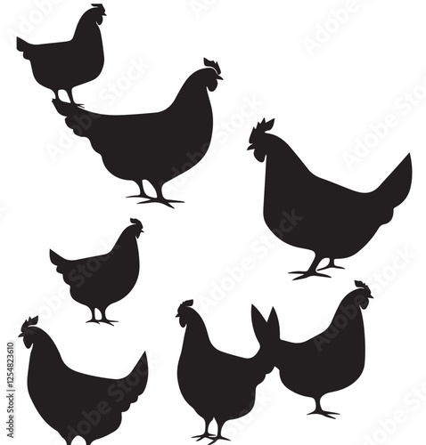 hen vector icon set. Farm illustration sign , hen silhouette isolated on white background. vector, Farm animals - white chicken - isolated on white background black hens silhouette 
