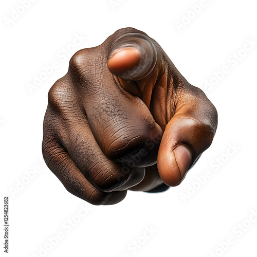 Hand pointing straight ahead with index finger on black background