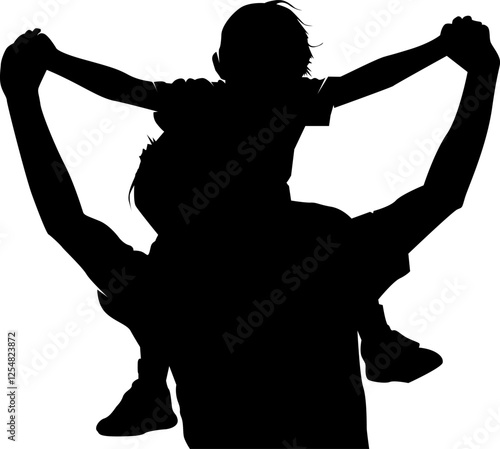 Father's day silhouette, Illustration of a boy on his father's shoulders