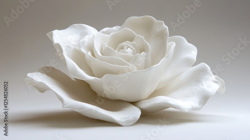Elegant white rose crafted from fine porcelain showcases intricate details and artistry in a serene setting