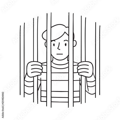 A prisoner gripping the metal bars of a jail cell