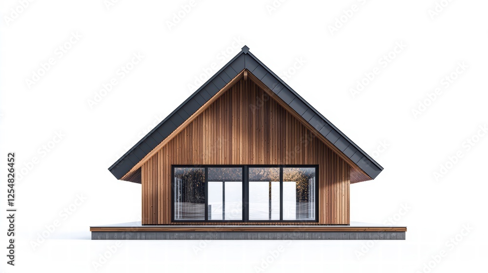 Modern A-Frame Cabin: A sleek and stylish A-frame cabin with a modern design, featuring cedar wood siding, black roof, and expansive glass doors opening onto a spacious deck. Modern A-Frame Cabin: A sleek and stylish A-frame cabin with a modern design, featuring cedar wood siding, black roof, and expansive glass doors opening onto a spacious deck.