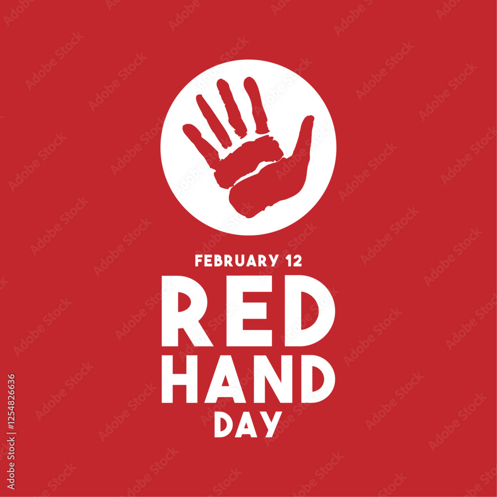 Fototapeta premium Red Hand Day design vector on red background. February 12. Flat design vector.