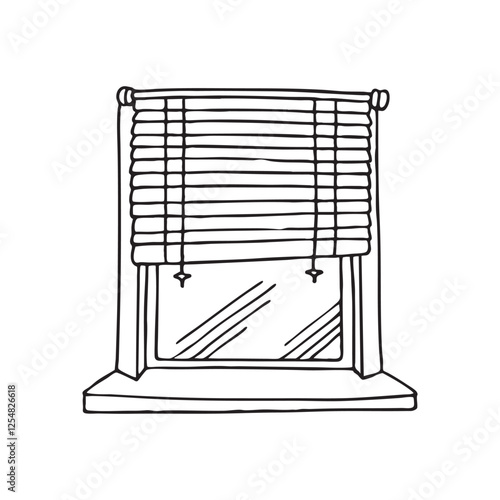 Wooden jalousie blinds partially opened on a window beside an old, dog eared novel
