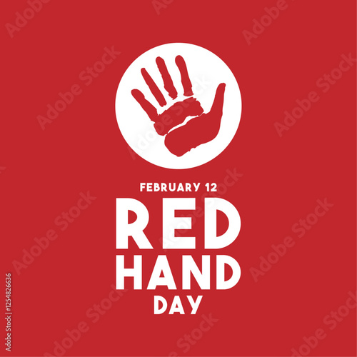 Red Hand Day design vector on red background. February 12. Flat design vector.