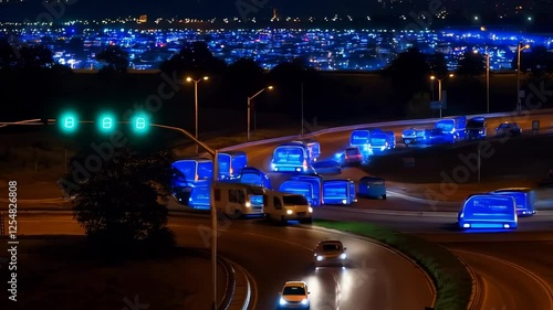 Night Traffic Scene with Illuminated Vehicles