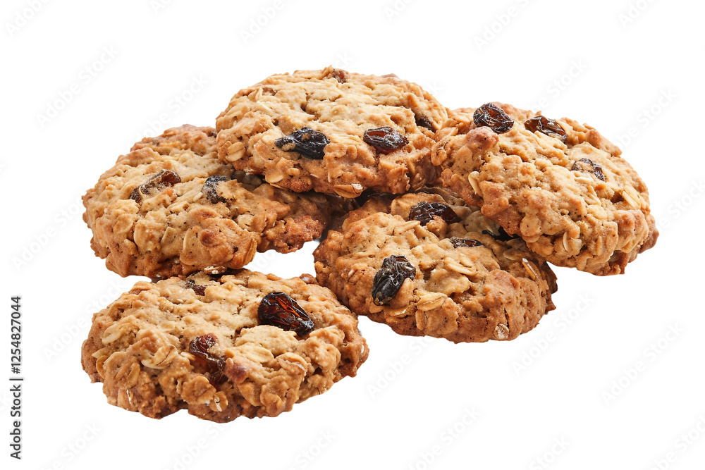 Freshly baked oatmeal raisin cookies with a golden-brown finish isolated on transparent background Freshly baked oatmeal raisin cookies with a golden-brown finish isolated on transparent background