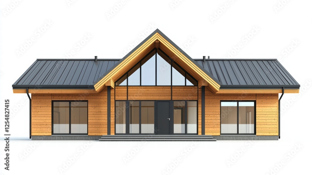 Modern Timber Home: A contemporary architectural masterpiece showcasing a sleek, modern timber home with expansive windows, a distinctive pitched roof, and a sleek, minimalist design. Modern Timber Home: A contemporary architectural masterpiece showcasing a sleek, modern timber home with expansive windows, a distinctive pitched roof, and a sleek, minimalist design.