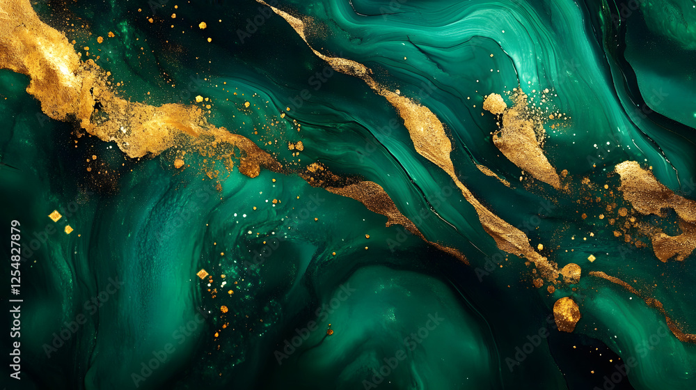 Green and gold marble background with tulips and emerald accents for elegant design Green and gold marble background with tulips and emerald accents for elegant design