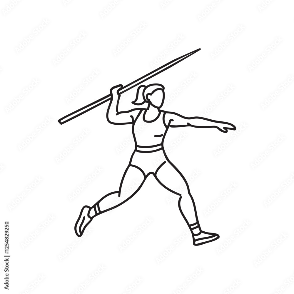 A javelin thrower launches the spear with precision, slicing through the air toward the distant target A javelin thrower launches the spear with precision, slicing through the air toward the distant target