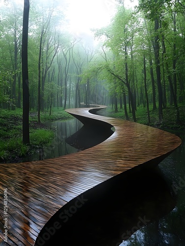 A Möbius strip bridge, appearing to connect distant points in impossible ways. 