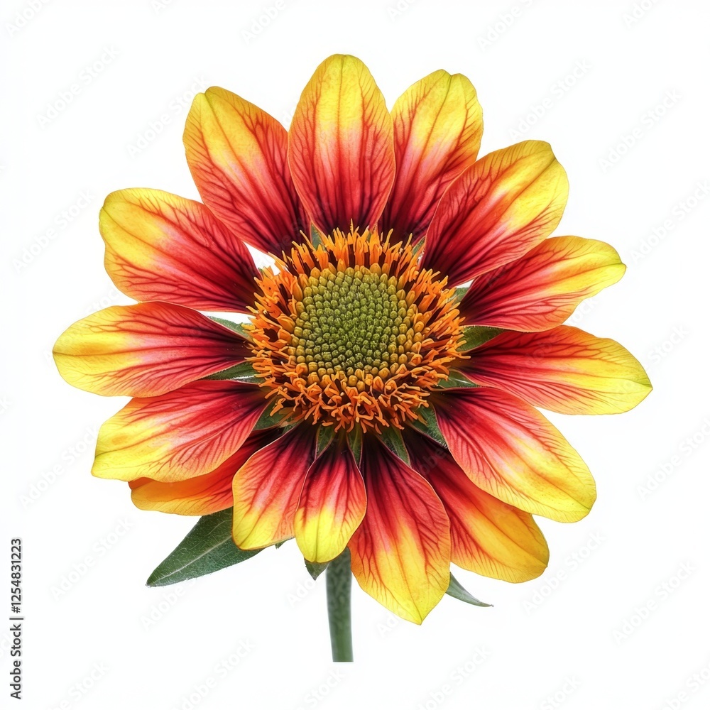 Vibrant Red and Yellow Flower with Unique Petal Design Displaying Natural Beauty against White Background Vibrant Red and Yellow Flower with Unique Petal Design Displaying Natural Beauty against White Background