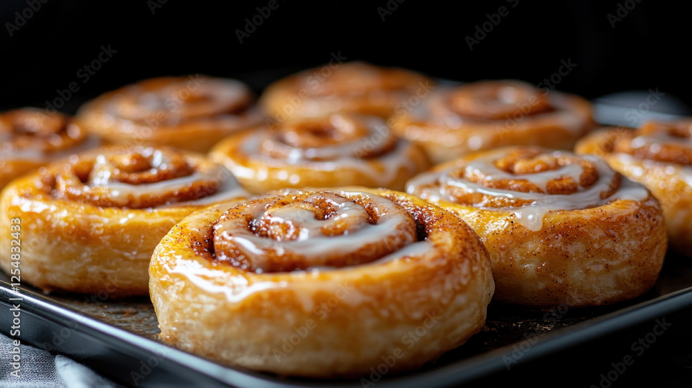 Gluten-free cinnamon rolls cooling on a baking tray with icing drizzled over Gluten-free cinnamon rolls cooling on a baking tray with icing drizzled over