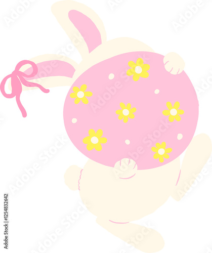 Cute Easter Bunny carries pink egg