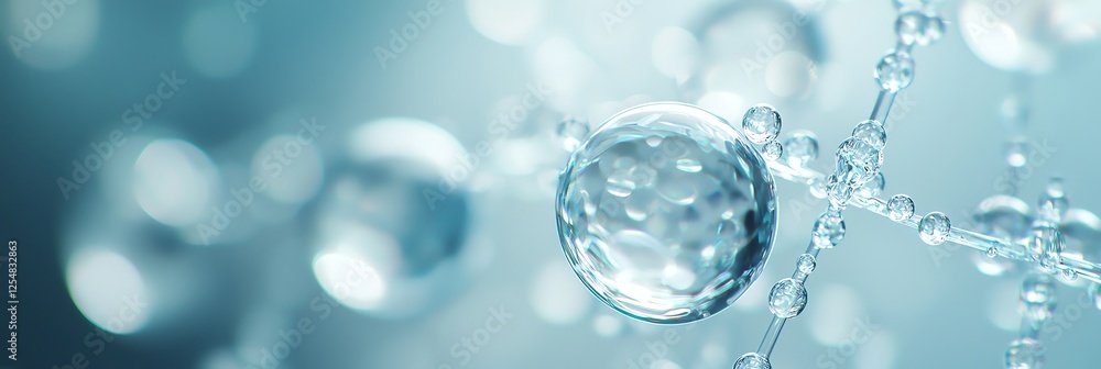 Futuristic transparent DNA double helix with exosome ingredients, adorned by delicate water droplets. Cool blue tones, sleek design, and high-resolution texture for science and tech visuals Futuristic transparent DNA double helix with exosome ingredients, adorned by delicate water droplets. Cool blue tones, sleek design, and high-resolution texture for science and tech visuals