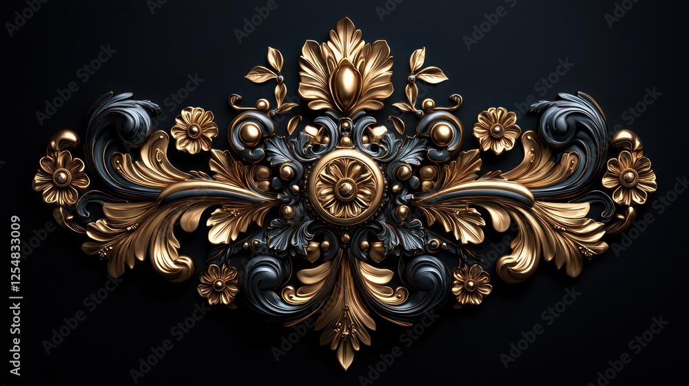 Elegant Baroque Style Decorative Ornament in Gold and Black Elegant Baroque Style Decorative Ornament in Gold and Black