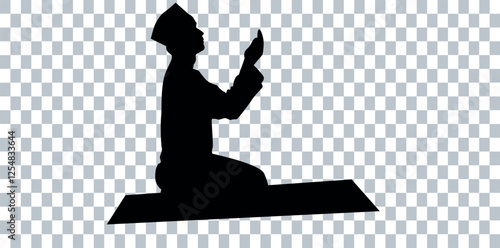 Muslim Man Praying Silhouette – Islamic Worship Concept on Transparent Background.