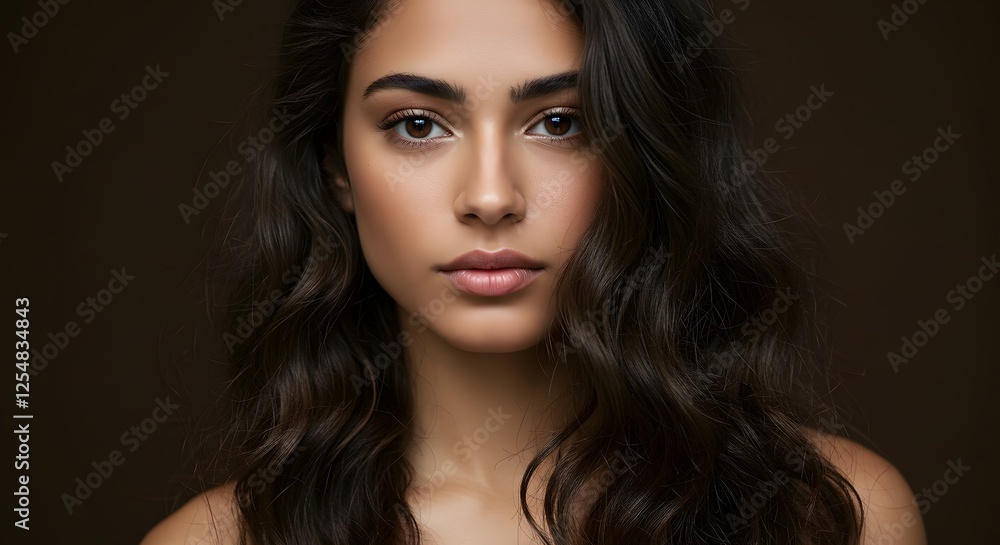Woman Portrait with Wavy Hair and Brown Eyes Beauty and Fashion Woman Portrait with Wavy Hair and Brown Eyes Beauty and Fashion