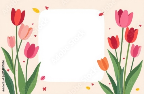 Wallpaper Mural Background with multicolored tulips and square frame, with space for text, card template Torontodigital.ca