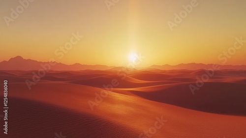 Desert sunset landscape dunes horizon sun. AI generated
