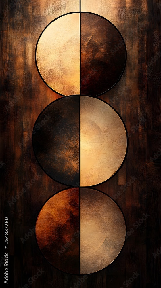 A minimalist kaleidoscope effect created with overlapping circles in neutral tones. A minimalist kaleidoscope effect created with overlapping circles in neutral tones.