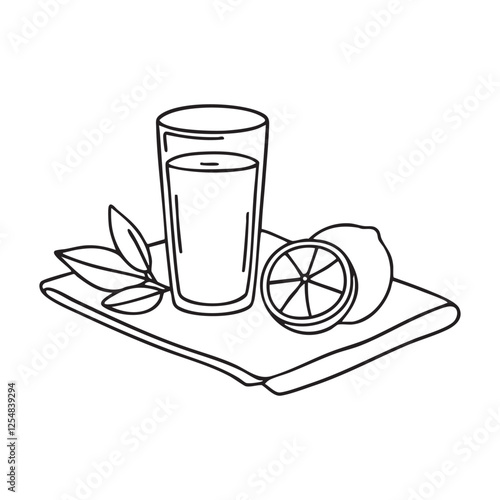 A glass of freshly squeezed juice on a table next to a napkin with citrus peels