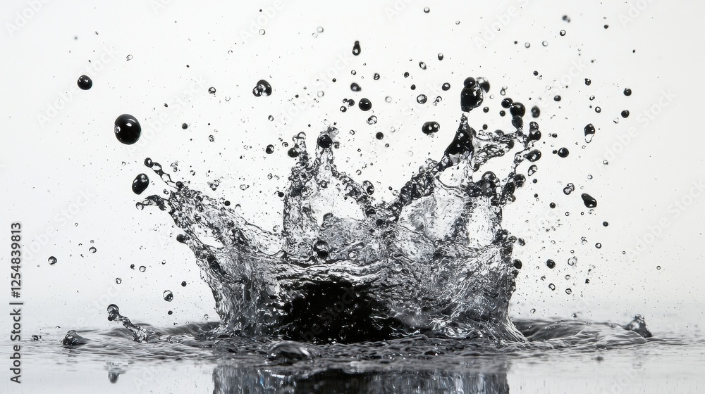 Obraz premium Dramatic water splash crown effect, black and white. Ideal for purity, refreshment, or cleansing concepts.