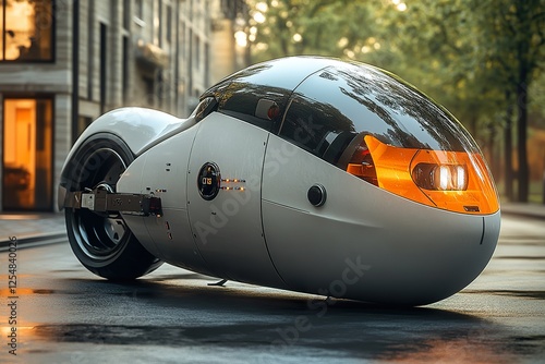 Futuristic Single Wheel Motorcycle Design City Street photo