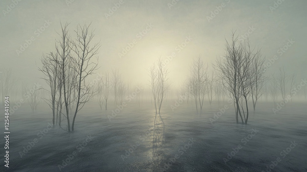 Misty Winter Landscape: A Surreal Scene of Bare Trees and Fog Misty Winter Landscape: A Surreal Scene of Bare Trees and Fog