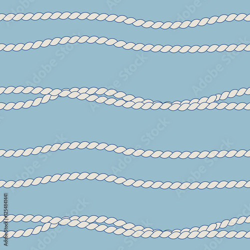 Gorizontal anchor ropes and lines vector seamlss pattern for for textile design, scrapbook paper, kids wallpaper. Blue summer fishing aesthetic