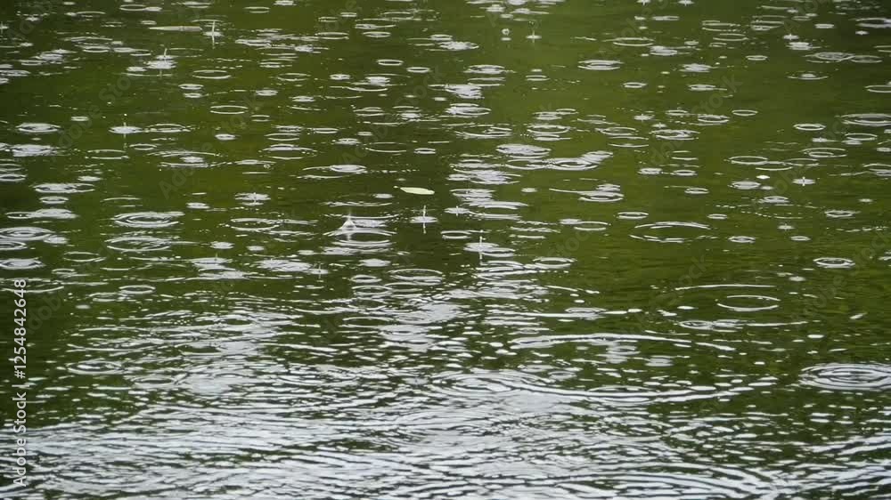 green rain, circles on water from falling raindrops, background green rain, circles on water from falling raindrops, background