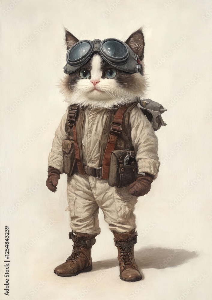 Fototapeta premium Ragdoll cat costumes wearing Pilot animal goggles human.