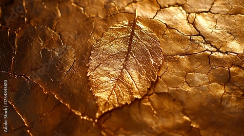 Gold leaf leaf on cracked gold texture photo