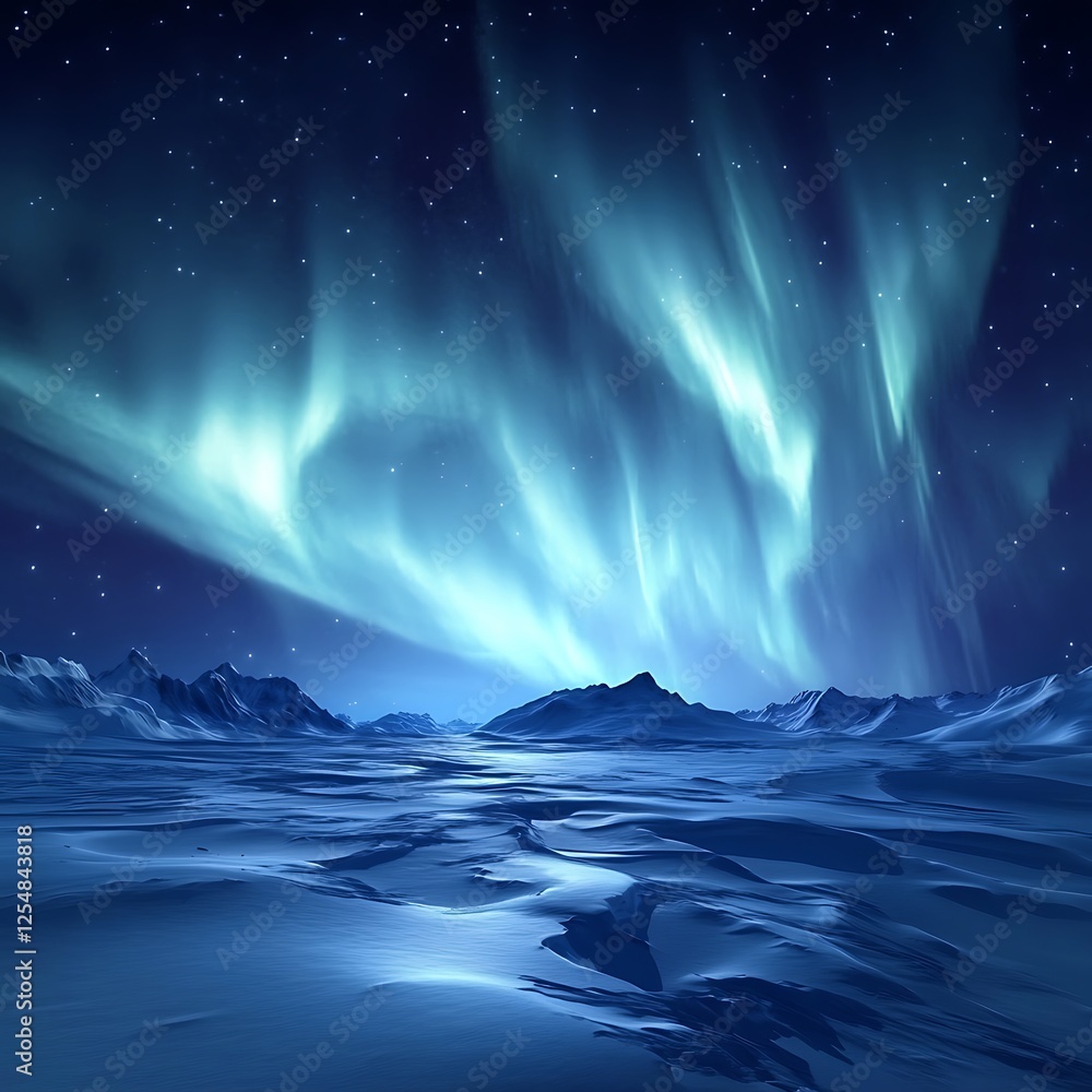 Fototapeta premium Aurora Borealis Above Snowy Arctic Landscape at Night