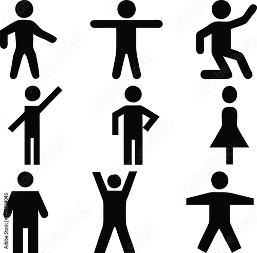 People pictogram pose. man and woman pose, man and woman silhouettes poses, vector silhouettes of people poses, Vevtor illustration.