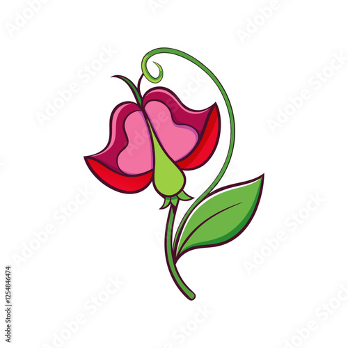  Top View Sweet Pea Flower Illustration with Bold Outline