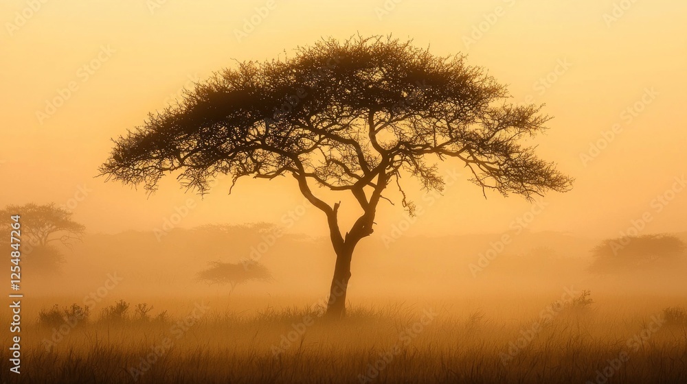 Golden Hour in the African Savanna: A Lone Acacia Tree Golden Hour in the African Savanna: A Lone Acacia Tree