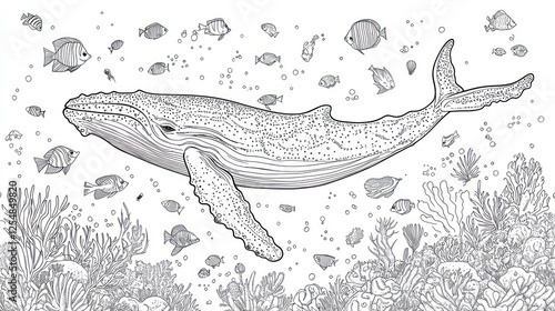 Whale Underwater Coral Reef Coloring Page photo