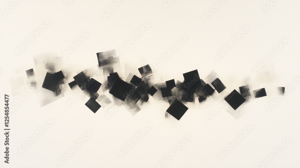 Abstract Black Squares Floating in a Linear Pattern against a Light Background Artistic Design