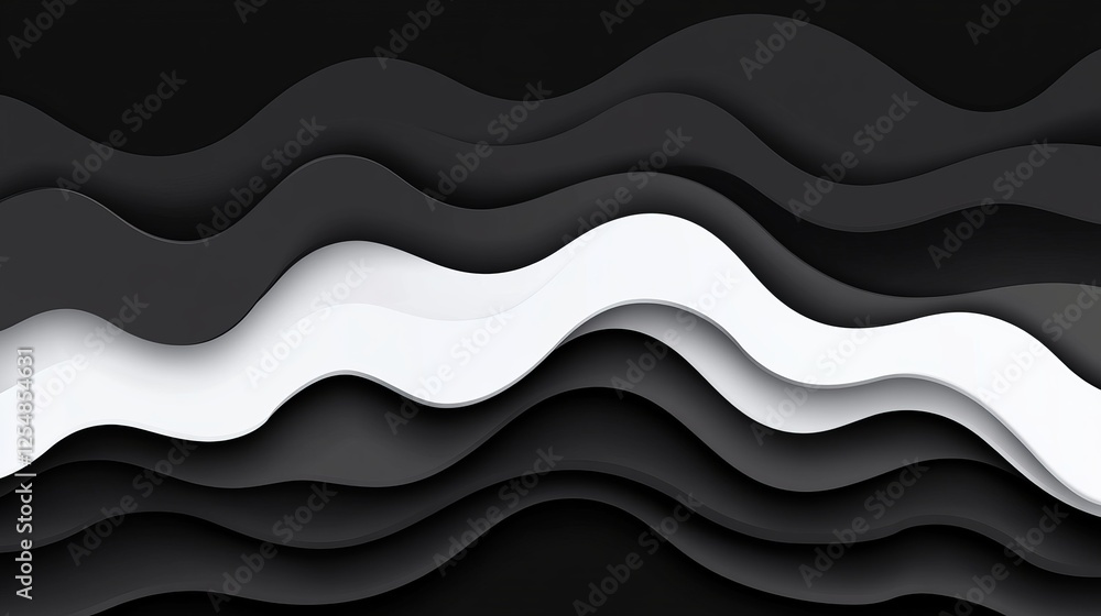 Abstract Black White Paper Cutout Waves Design Art Background