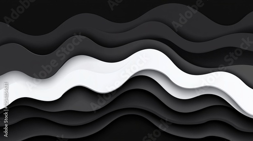 Obraz na płótnie Abstract Black White Paper Cutout Waves Design Art Background w salonie