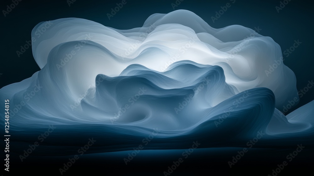 Abstract Blue and White Flowing Forms with Light and Shadow Fluid Motion