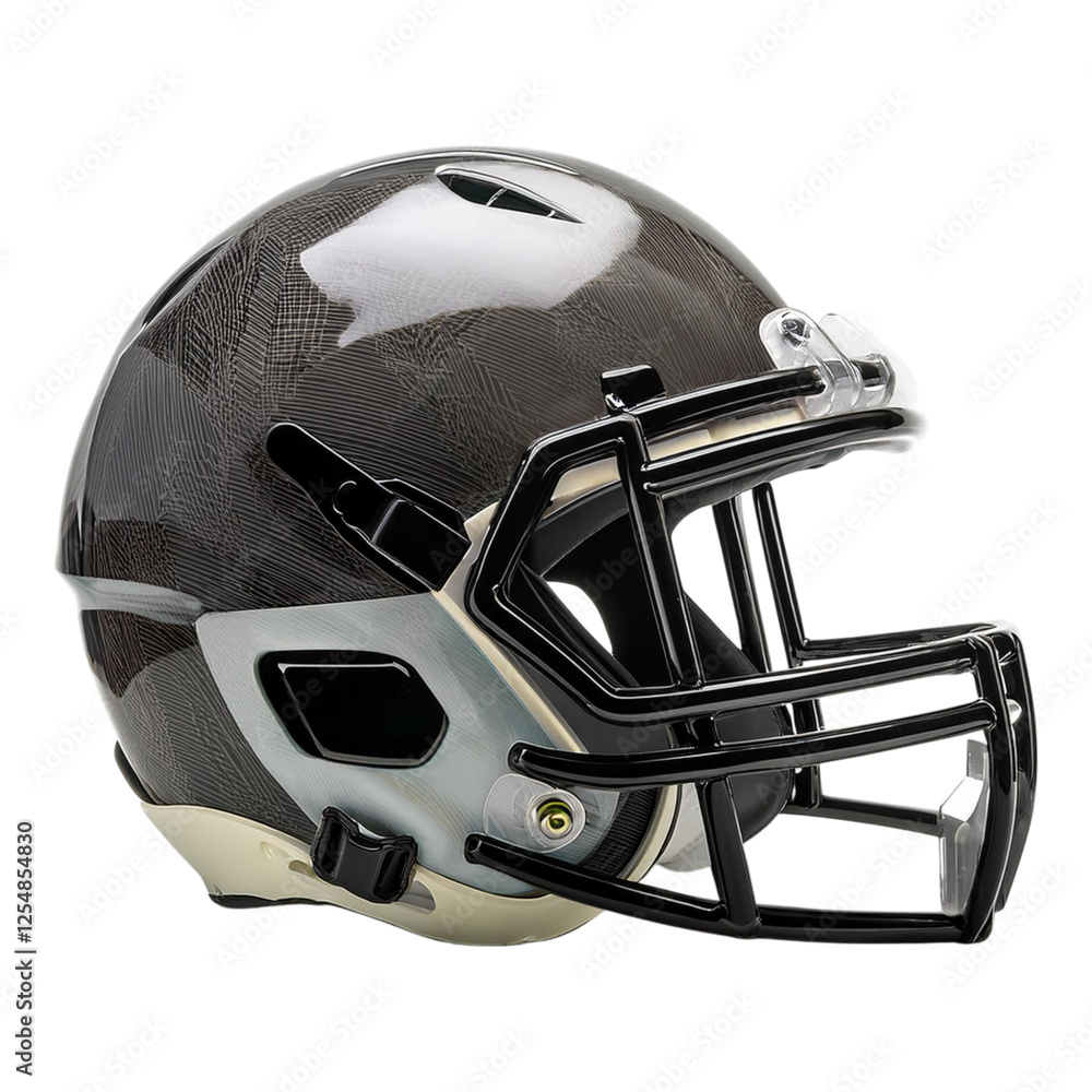 Fototapeta premium Glossy Black Football Helmet with Modern Design and Chin Strap