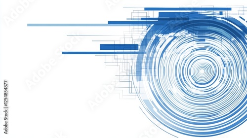Obraz na płótnie Abstract Blue Concentric Circles and Horizontal Rectangles on White Background Illustration w salonie