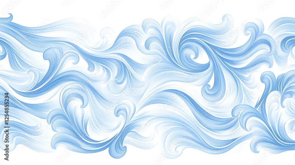 Abstract Blue Swirls Design Pattern Fluid Decorative Wavy Ornamental White Background Art