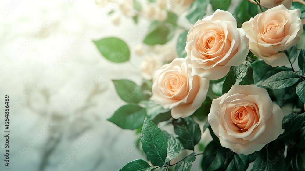 A Beautiful Bouquet of Freshly Cut White Roses Surrounded by Lush Green Leaves Creating a Romantic and Elegant Atmosphere Perfect for Celebrations and Special Occasions in Nature