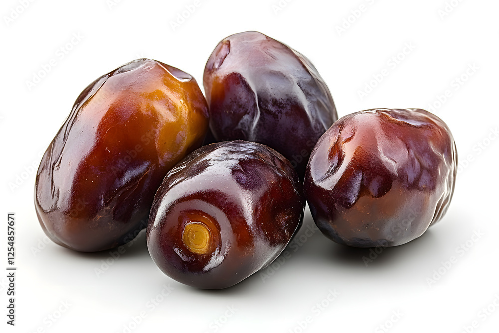 Obraz premium Fresh Medjool Dates on White Background with Glossy Texture. 
