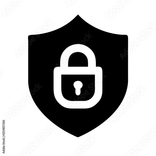 Lock and shield icon design with simple shapes, black and white, security concept