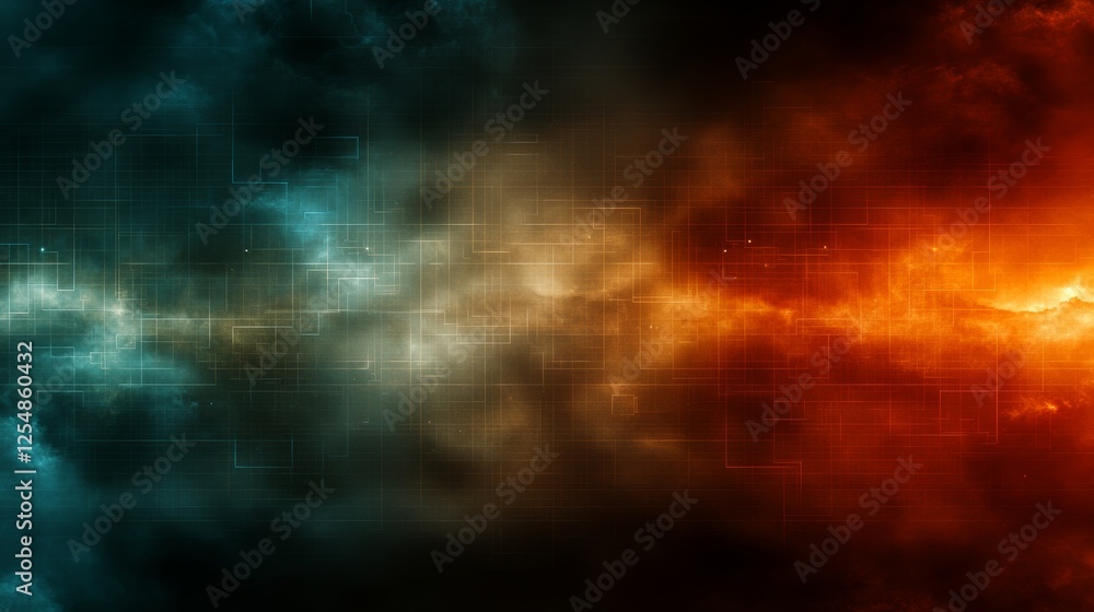 Fototapeta premium Abstract Digital Background with Contrasting Color Fields and Networked Lines Texture